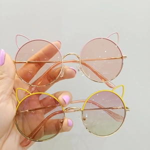 Kids Cat Ear Round Sunglasses Metal Frame UV400 Protection Gradient Lenses Fashion Eyewear For Toddler Boys Girls