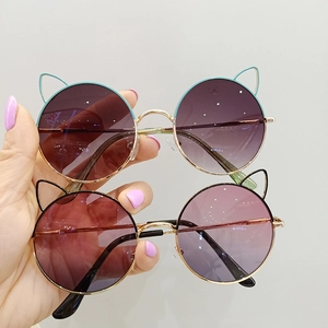 Kids round cat-ear sunglasses with metal frames and gradient lenses in two trendy colors