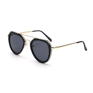 Kids aviator sunglasses with black polygon frames and gold metal temples for boys and girls