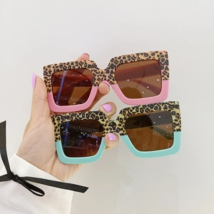 Kids Square Sunglasses PC AC Frame UV400 Protection Leopard Color Block Retro Outdoor Eyewear Boys Girls
