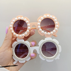 Lunettes de soleil pour enfants en forme de fleur avec perles et strass