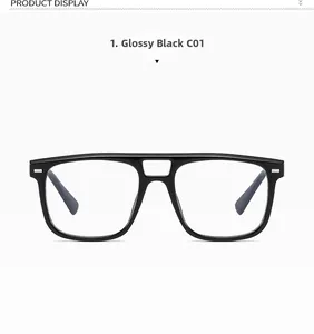 Quadratische Retro-Brille gegen Blaulicht mit Doppelsteg und silbernen Nietendetails