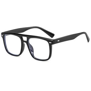Retro-Blaulichtfilter-Brille mit schwarzem Doppelsteg-Quadratrahmen und klaren Gläsern