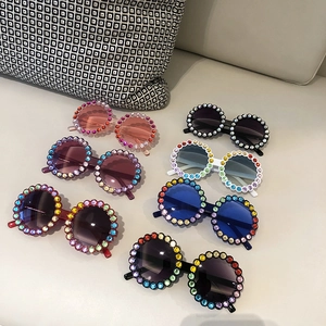Kids Round Frame Sunglasses Rhinestone Decorated UV Protection Plastic Fashion Eyewear For Toddler Boys Girls