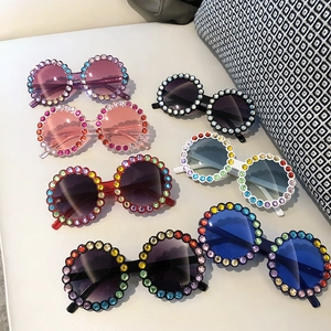 Kids cute round sunglasses with colorful rhinestone frames in various pastel colors