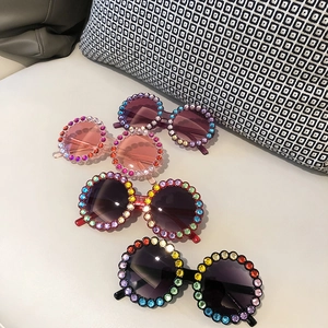 Toddler round flower sunglasses with colorful rhinestones in four assorted shades