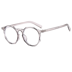 Modern polygonal grey transparent glasses frame with anti-blue light clear lenses