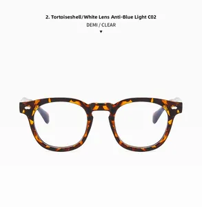 Detail of tortoise shell frame glasses with anti-blue light lenses and vintage design