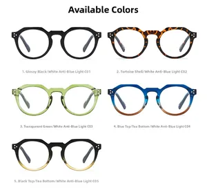 Plusieurs couleurs de lunettes rondes anti-lumière bleue avec cinq options de montures