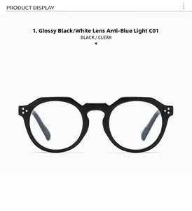 Détail de lunettes d'ordinateur noires rondes avec filtre bleu et rivets métalliques