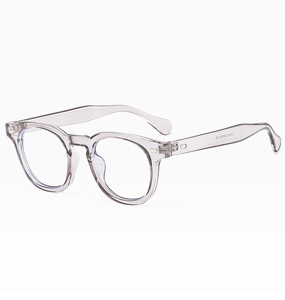 Detailed view of transparent round glasses frame showing model 23202 and size measurements