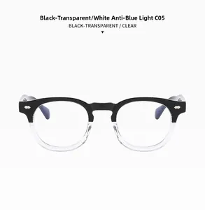 Detail of two-tone black and transparent frames with clear anti-blue light lenses C05
