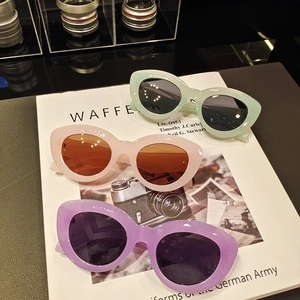 Lunettes de soleil œil-de-chat tendance en vert menthe, rose clair et violet à verres foncés