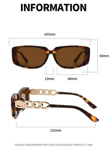 Dimensions détaillées des lunettes écaille de tortue avec branches en chaîne dorée