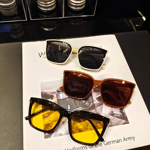 Retro oversized square sunglasses in ivory white, tea brown and black frames with tinted lenses