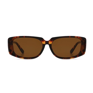 Lunettes de soleil rectangulaires en écaille avec verres bruns et détails métalliques
