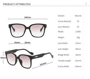 Tableau des tailles pour lunettes de soleil oversize avec dimensions et spécifications