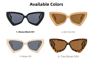 Détail de lunettes de soleil œil-de-chat en noir, thé gelée, beige et écaille