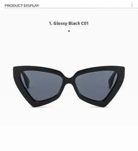 Détail de lunettes de soleil œil de chat noir brillant avec monture polie C01
