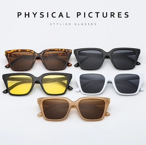 Collection of square frame sunglasses in leopard, black, white and tea colors