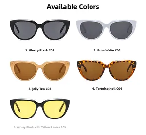 Selection of cat eye sunglasses in black, white, tortoiseshell and jelly tea colors