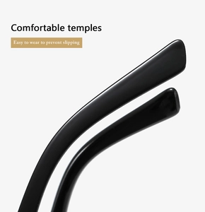 Detail of ergonomic curved black temples for comfortable, non-slip eyewear fit