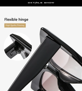 Detailansicht der flexiblen Metallscharniere an der schwarzen Cateye-Sonnenbrille