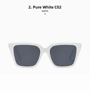 Detail of square white thick frame sunglasses with dark grey lenses in style C02
