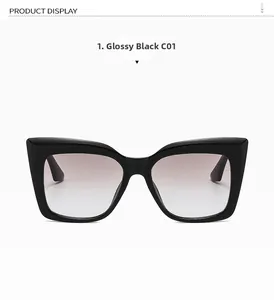 Detailansicht der glänzend schwarzen Cat-Eye-Sonnenbrille mit grauen Verlaufsgläsern