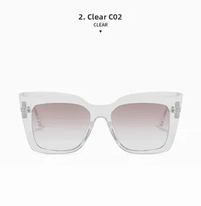 Detailansicht der transparenten Cat-Eye-Sonnenbrille Modell C02 mit lila Verlaufsgläsern