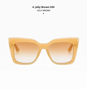 Makroansicht der C04 quadratischen Cat-Eye-Sonnenbrille mit gelee-braunem Gestell und Verlauf