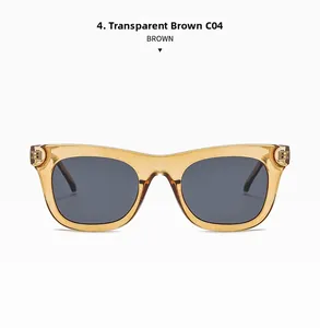 Détail de lunettes de soleil carrées thé transparent code C04 avec verres gris foncés