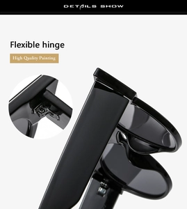 Detail of flexible hinge design and high quality painting on black cat-eye sunglasses