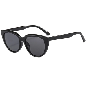 Classic black cat-eye sunglasses with UV protection and retro round PC frame