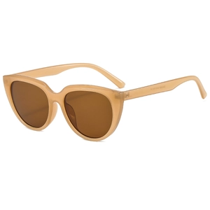 Fashionable tea brown cat-eye sunglasses with round PC frames and dark brown lenses