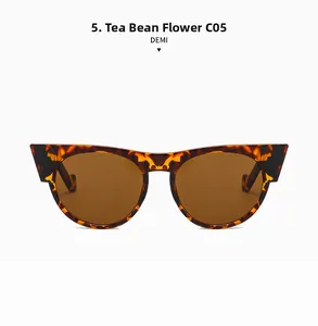 Close-up of tortoise shell frame and brown lenses of cat eye sunglasses C05