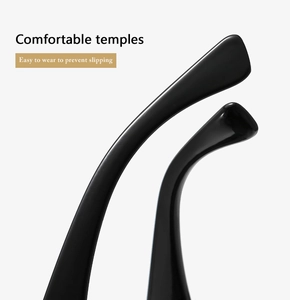Detail of glossy black rectangular sunglasses temples with ergonomic anti-slip design