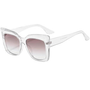 Stilvolle Oversize-Cat-Eye-Sonnenbrille mit transparentem Rahmen und rosa-braunen Gläsern
