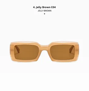 Front view of jelly brown retro rectangular sunglasses frames, color code C04