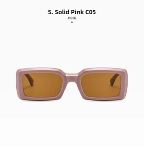 Detail of vintage matte pink rectangular sunglasses with solid tea lenses and C05 model mark