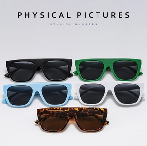 Flat top oversized square sunglasses in black, green, blue, white, and tortoise color options