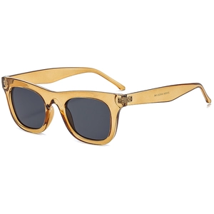 Lunettes de soleil rétro à monture carrée ambre avec verres gris et charnières