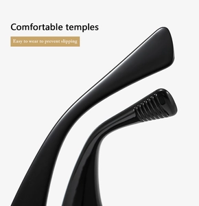 Detail of comfortable black glasses temples featuring non-slip ribbed texture design
