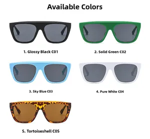 Detailed color options for oversized square sunglasses in five trendy finishes