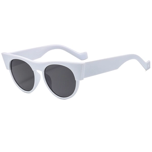Modern white cat eye sunglasses with gray round lenses and UV protection for women