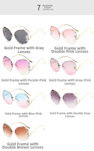 Detail of seven gradient rimless sunglasses with rhinestone and colorful gem accents