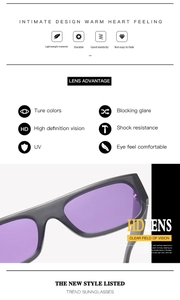 Detail of grey frames and purple lenses showing UV protection and impact resistance