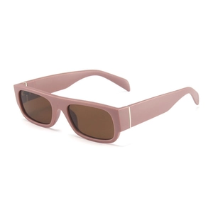 Retro hip-hop rectangular sunglasses with dusty pink matte frame and brown lenses