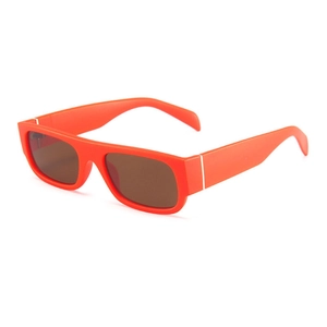 Retro rectangular sunglasses with bright orange frames and dark UV protection lenses
