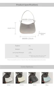 Detailed size chart and specifications for the stylish PU leather shoulder handbag
